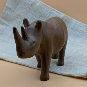 Vintage Hand-Carved Wood Rhino Figurine